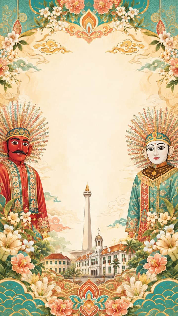 Pratinjau template undangan pernikahan digital Betawi Riang, gaya betawi dan ilustratif dan meriah dan tanpa foto